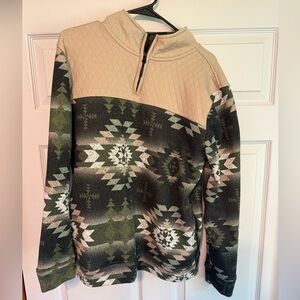 Stylish Zip-Up Sweater in Tan and Green